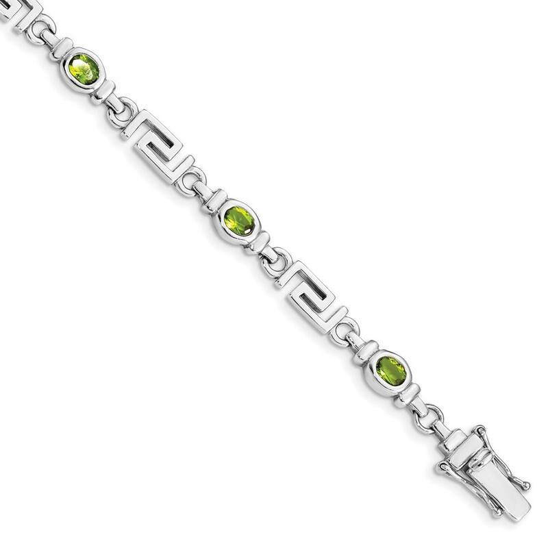 Curata 925 Sterling Silver Polished Fancy Lobster Closure Peridot Bracelet