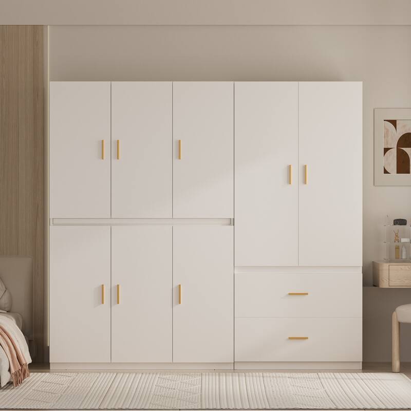 Meyreso White Minimalist Modular Wardrobe Closet with Drawers, Convertible Stacking Armoire - N/A