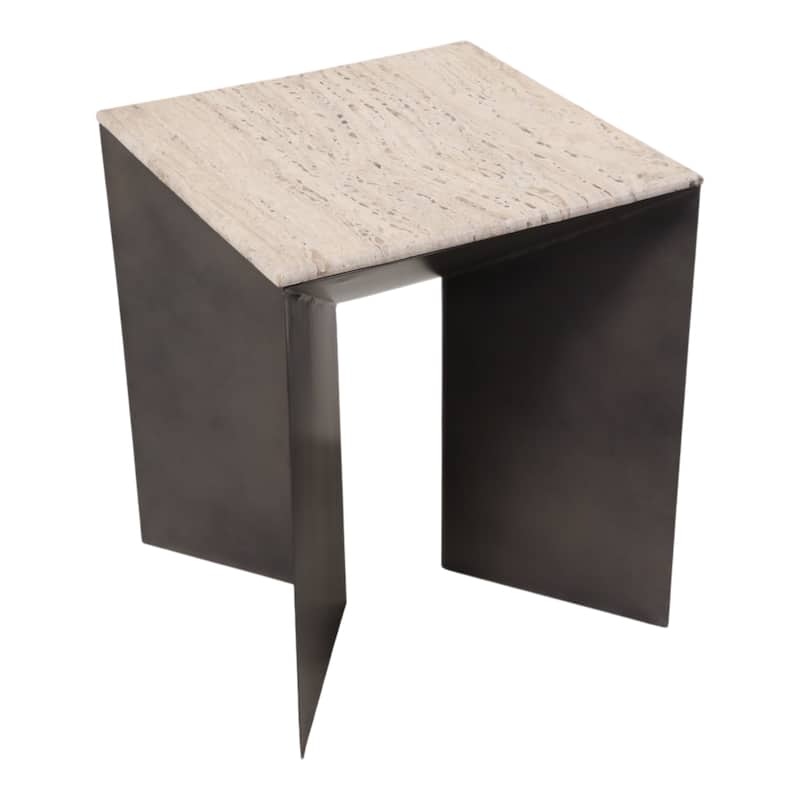 Metal Travertine EndTable Contemporary Sculptural Base - 25" Bronze - 24.75"