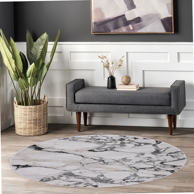 Ilios Collection Abstract Textured Rug - 5'3 x 5'3 - Black and Grey
