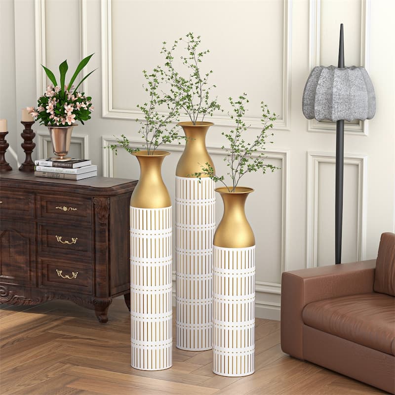 Floor Metal Vases Decorated,Large Glazed Metal Vases,3 PCS