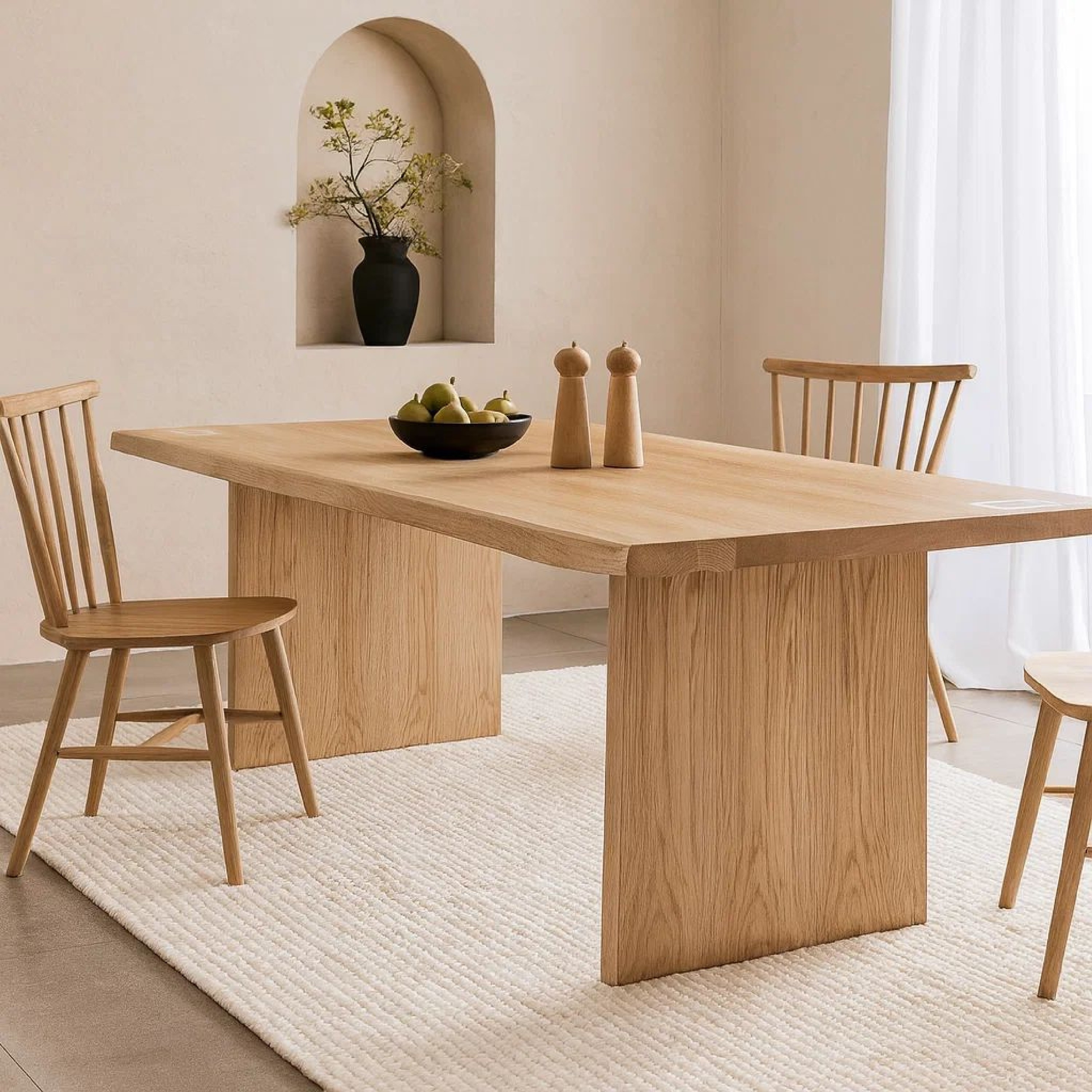 Rux 95 Inch Dining Table, Rectangular, Live Edge Wire Brushed