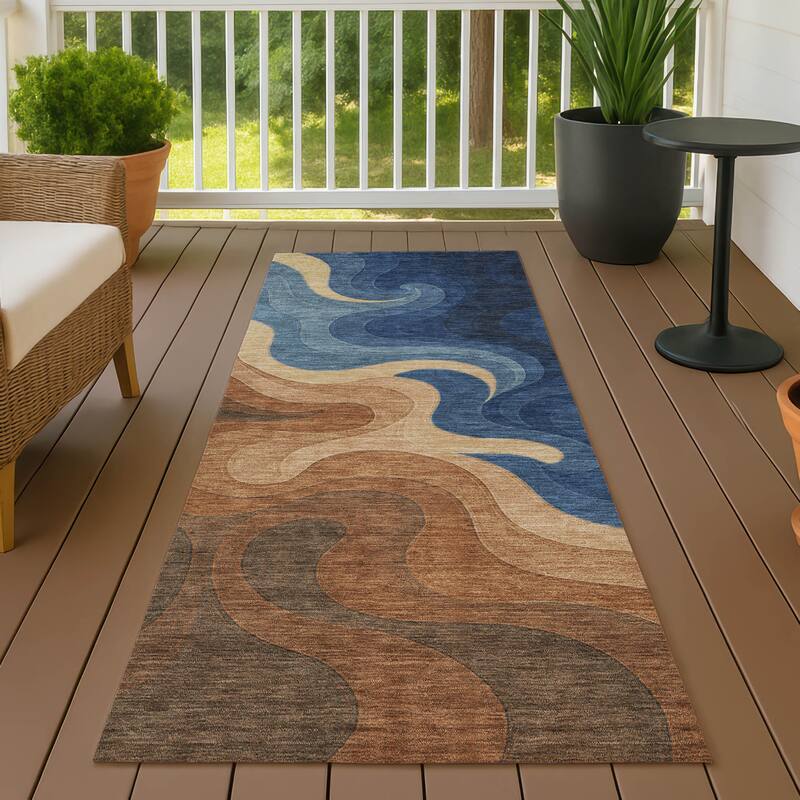Machine Washable Indoor/ Outdoor Modern Dejuan Chantille Rug - Paprika - 2'3" x 7'6"