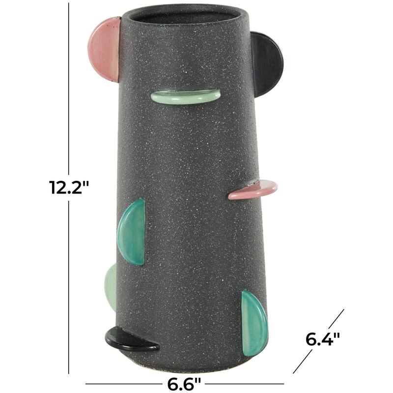 Ceramic Textured Vase with Multicolor Half-Moon Accents - Black - Roche River Decor