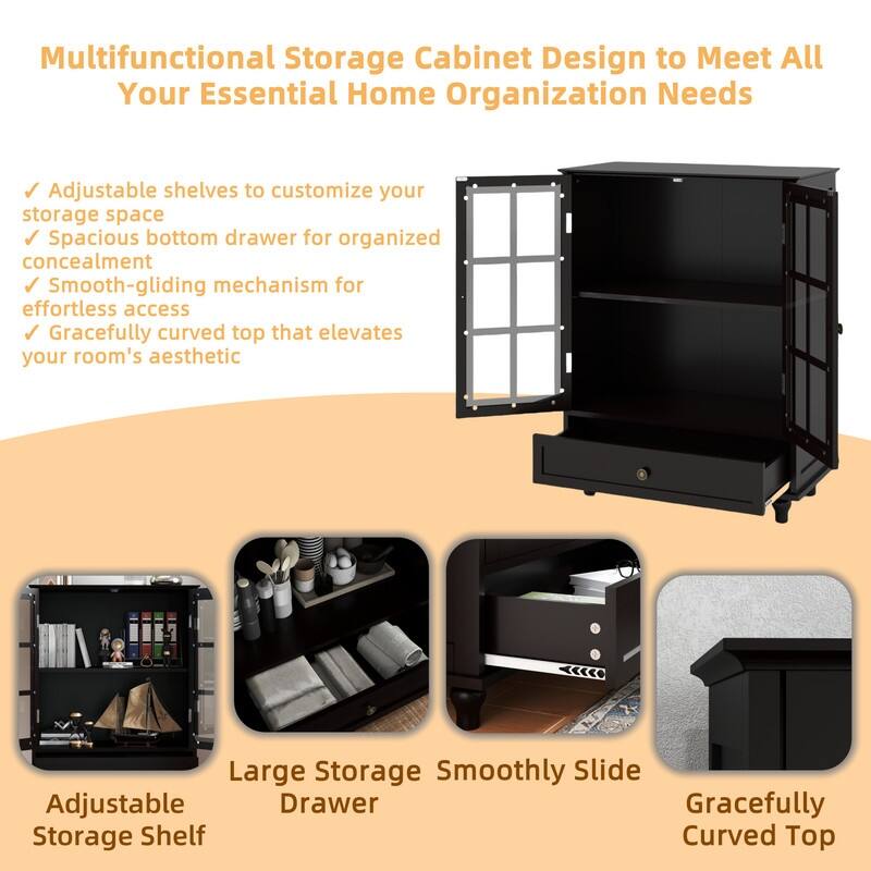 Modern Buffet Cabinet with Adjustable Shelves and Display Glass Doors for Versatile Living Room Storage