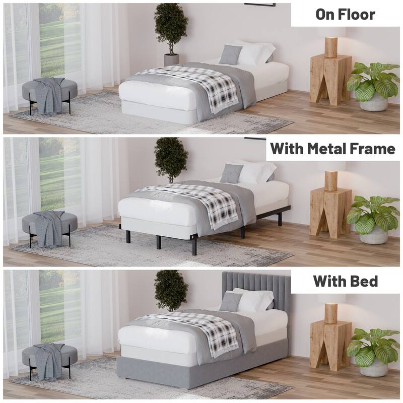 Onetan 4-Inch Wooden Box Spring, Low Profile Split Bed Foundation Ideal for Mattress, No Assembly Needed, White & black.