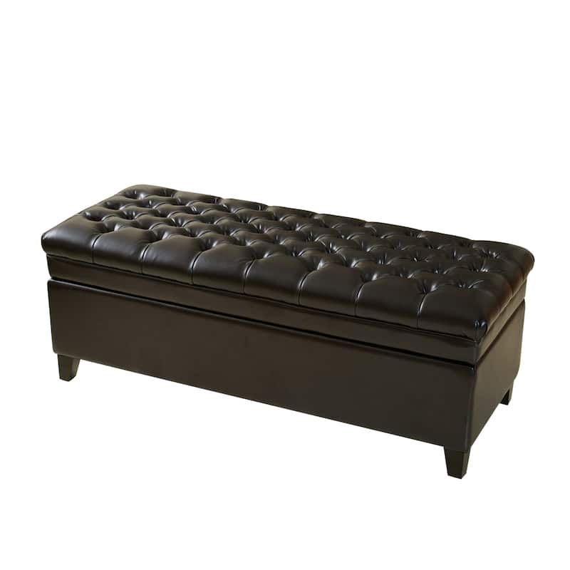 Hastings Tufted Espresso Bonded Leather Storage Ottoman by Christopher Knight Home - Brown - Large