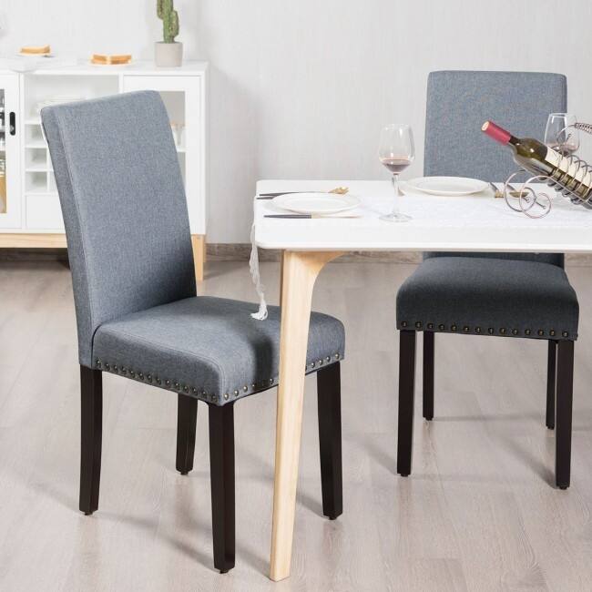 Set of 2 Fabric Upholstered Dining Chairs with Nailhead