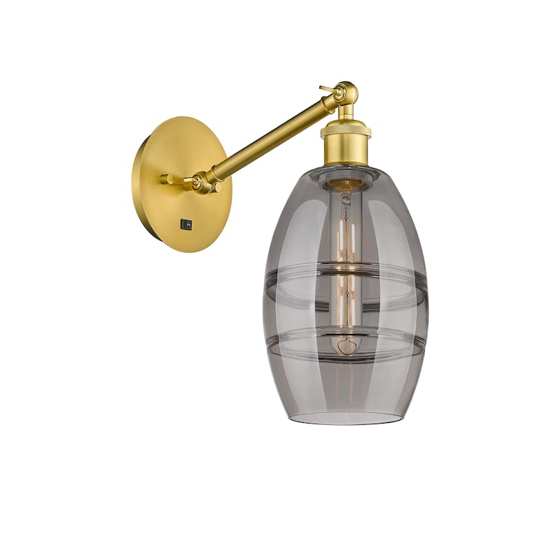 Innovations Lighting Ballston - Vaz - 1 Light 6" Sconce - Arm Adjusts Up and Down - Satin Gold/Light Smoke Shade