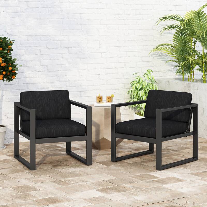 Navan Outdoor Aluminum Club Chairs (Set of 2) by Christopher Knight Home - Black