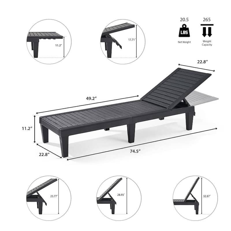 Empyrean Waterproof, Lightweight, and Adjustable Outdoor Chaise Lounge Chairs for Patio and Poolside - 74.5" x 22.8" x 11.2"