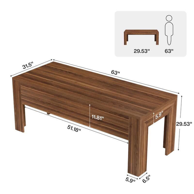 Modern Executive Desk with Large Tabletop, 63-Inch Office Desk, Computer Desk, Long Workstation for Home Office