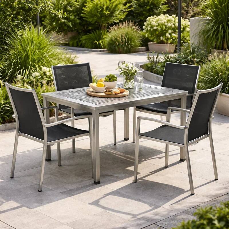 Cilo 32 Inch Outdoor Coffee Table, Gray Aluminum Frame, Rectangular Design