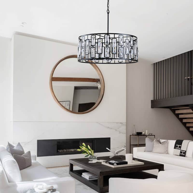 C Cattleya 5-Light Black Finish Crystal Chandelier with Chrome Accents - W22.75"xL22.75"xH20.5"