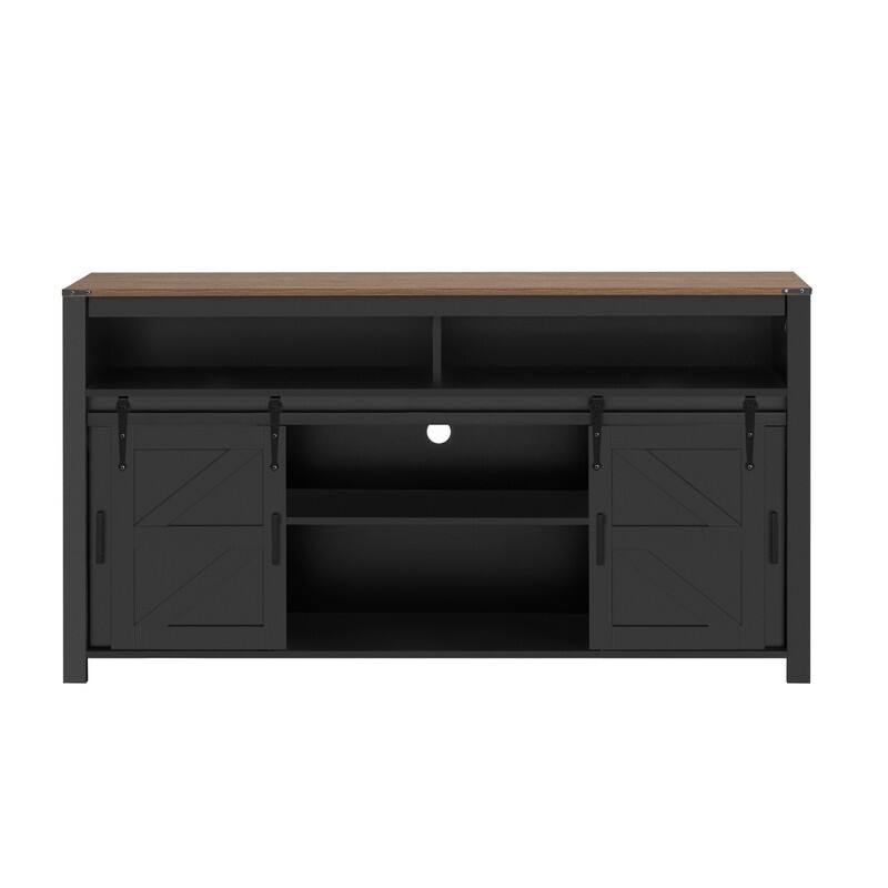 Farmhouse 59.3" Sideboard Buffet with Sliding Barn Doors and Open Storage for Living or Dining Spaces