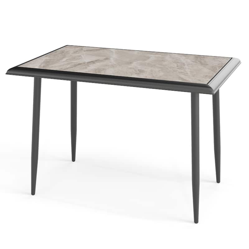Sintered Stone Dining Table with Golden Metal Frame 4 Person Seating and Easy Maintenance - 44" x 28" x 30" - Golden-White