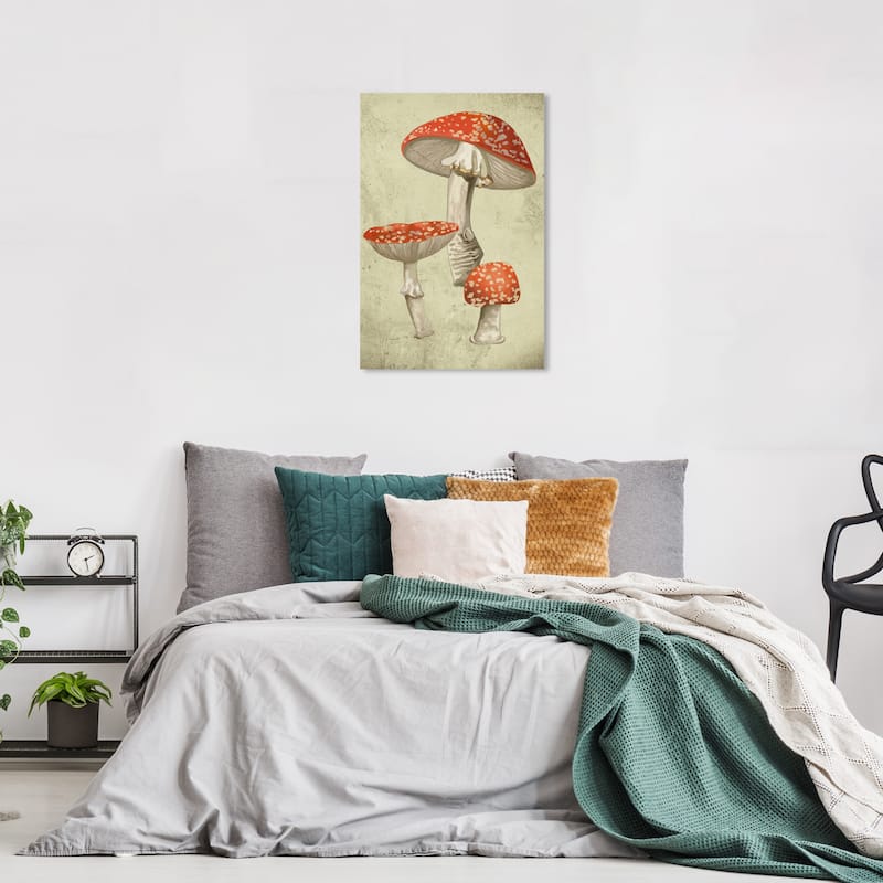 Wynwood Studio Canvas Floral and Botanical Mushroom Illustrated Notes II Red and Eggshell Traditional Wall Art Canvas Print - 24 x 16