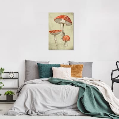 Wynwood Studio Canvas Floral and Botanical Mushroom Illustrated Notes II Red and Eggshell Traditional Wall Art Canvas Print