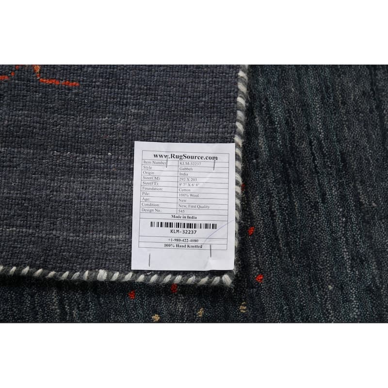 Blue & Gray Tribal Gabbeh Oriental Area Rug Handmade Wool Carpet - 6'8"x 9'7"