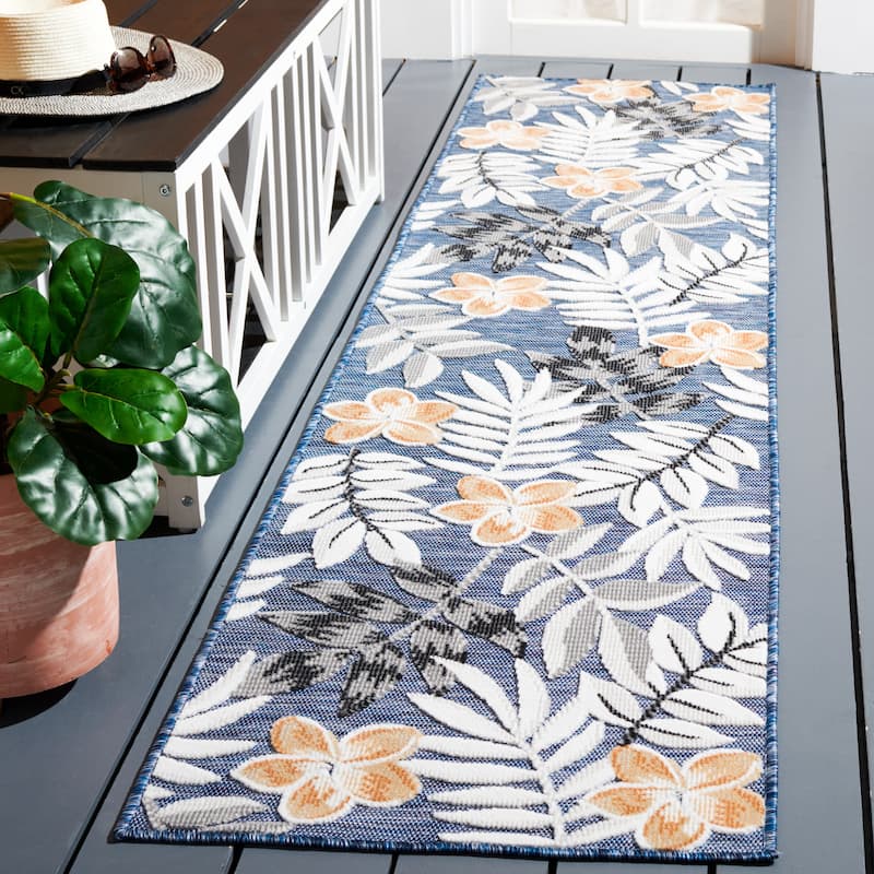 SAFAVIEH Cabana Indoor/ Outdoor Waterproof Transitional Rug - 2' x 9' Runner - Blue/Grey