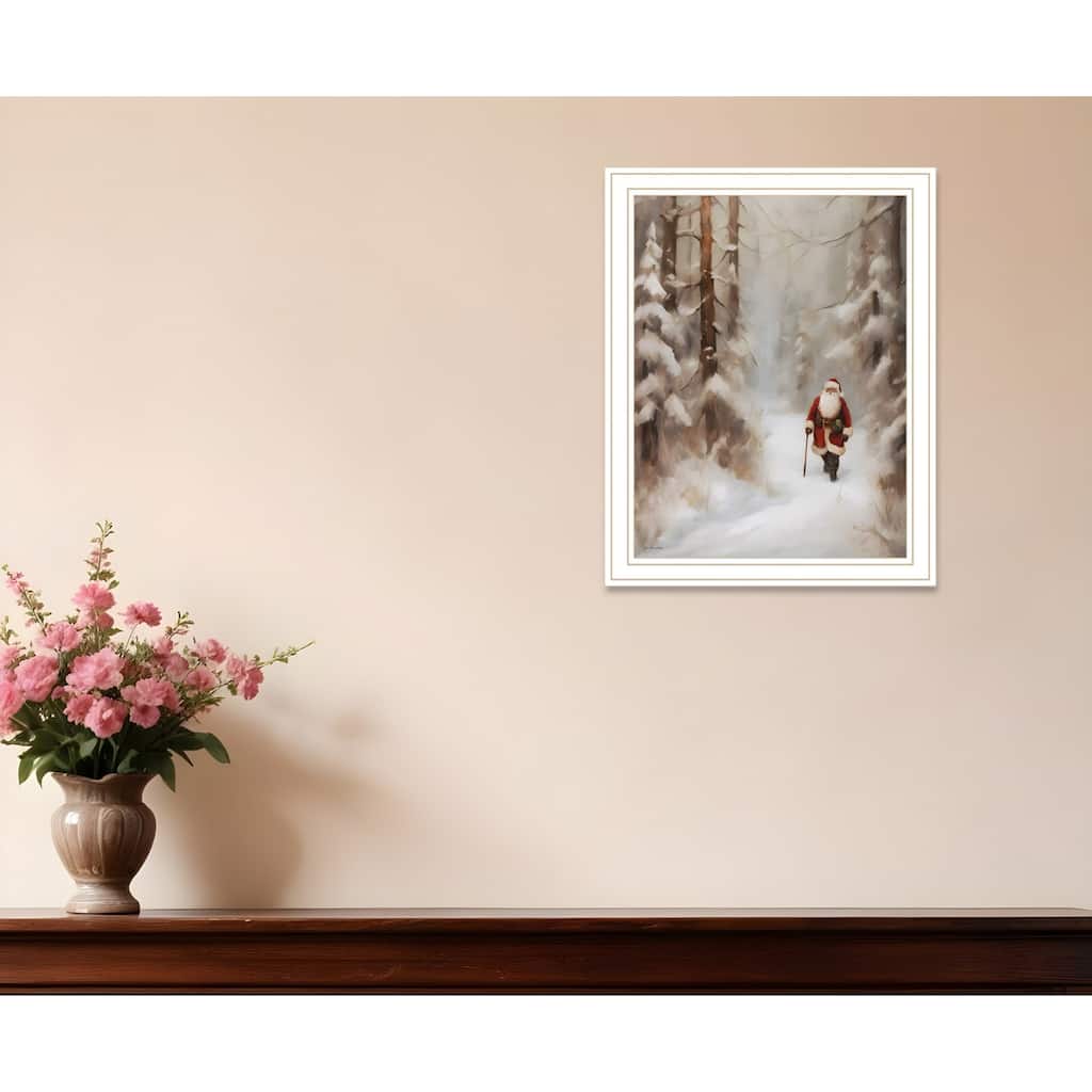 HomeRoots Santa's Winter Stroll White Framed Wall Art