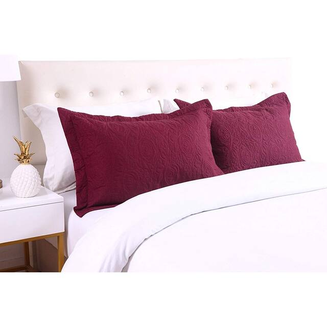 Porch & Den Manor Embroidered Pillow Sham (Set of 2) - Burgundy - Standard