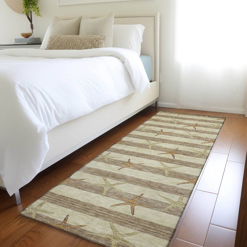 Premium Washable Super Soft Starfish Coastal Stripes Mayfield Rug - Tan - 2' 3" x 7' 6" - Runner