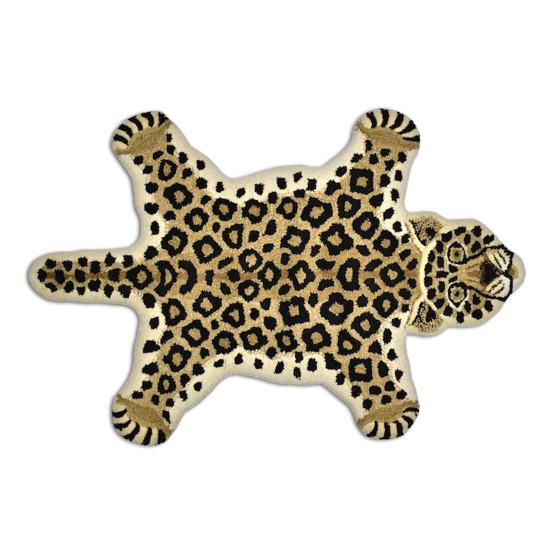 Fabstyles Animal Wool Printed Area Rag Rug Living Room, Hallway - Leopard Skin - 2x3