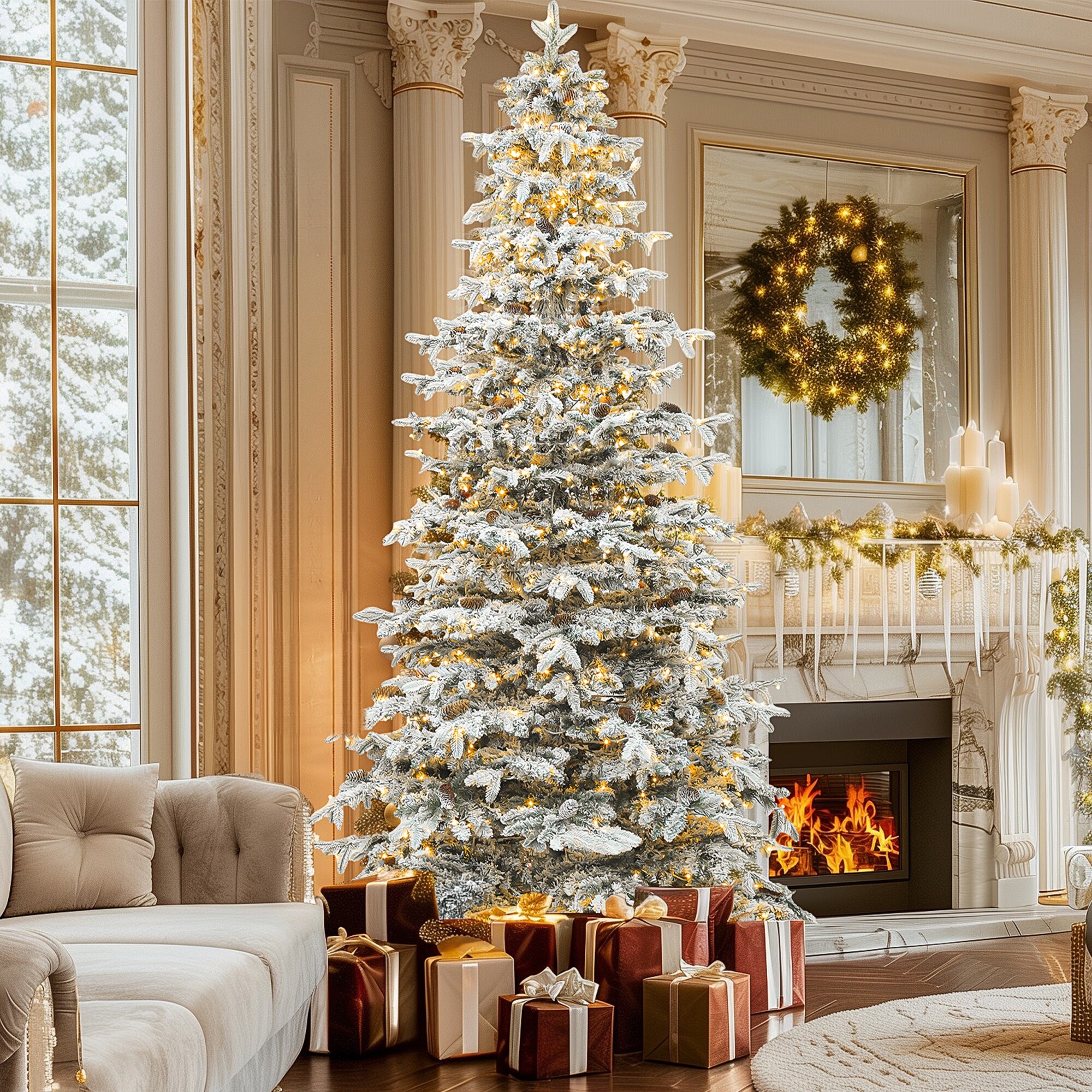 9 ft flocked pencil christmas tree new arrivals