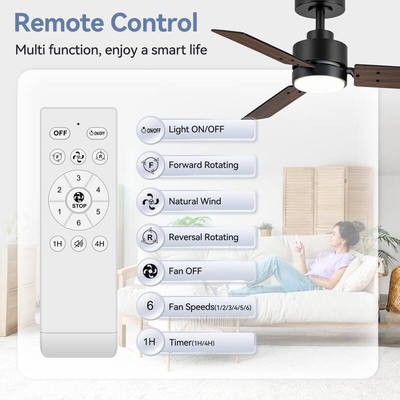 36/42/52-Inch Reversible 3/5-Blade Integrated LED Ceiling Fan with Light Remote