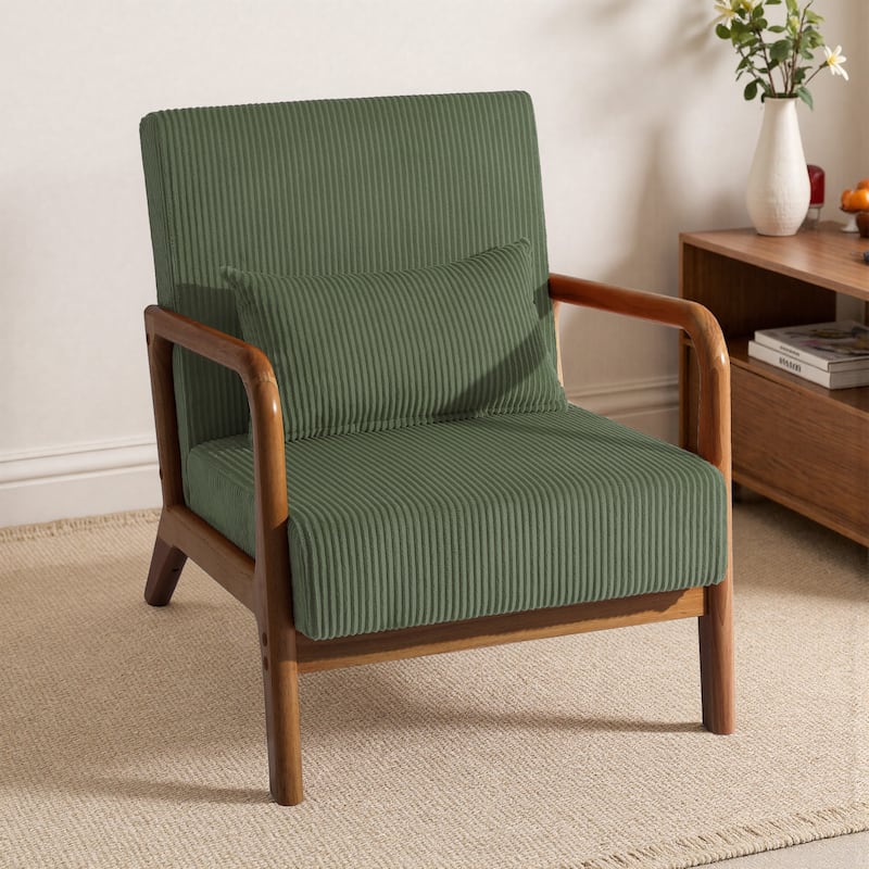 25" W Mid Century Upholstered Wood Accent Chair with Pillow