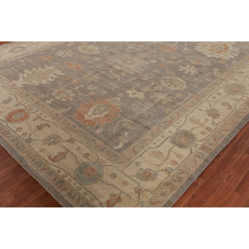 Hand Knotted Oriental 100% Wool Carpet Transitional All-Over Greys & Charcoal Oushak Area Rug - 11' 11'' X 9' 0''