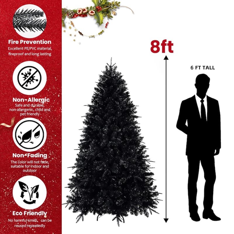 7.5ft Black Christmas Tree with 500 White LED Lights, 2156 Tips PE+PVC Artificial Tree for Halloween&Holiday Decor