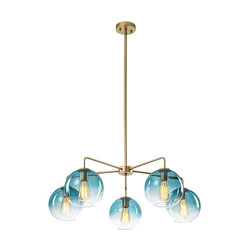Mid-century 5-Light Glass Globe Bubble Round Chandelier - 35in Wide