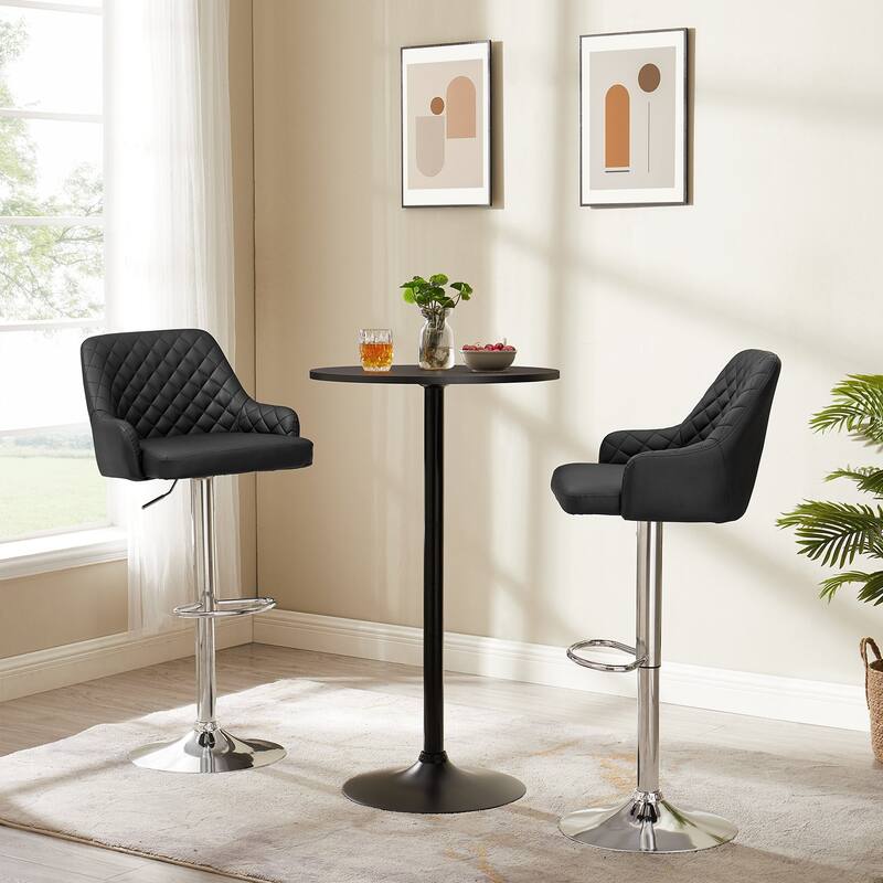 Javlergo Bar Stools Set of 2 Adjustable Swivel PU Leather Counter Height Barstools with Arm and Back