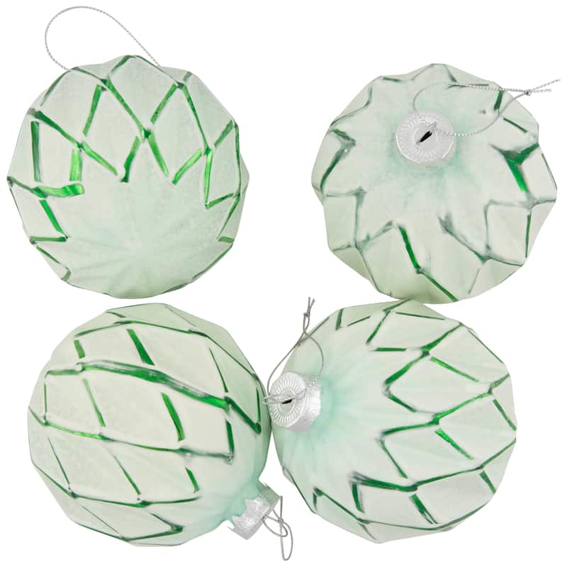 Harlequin Christmas Glass Ball Ornaments - 4" (100mm) - Mint Green - 4ct