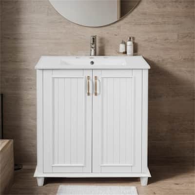30" Freestanding Bathroom Wood Vanity with Ceramic Sink and Drawer