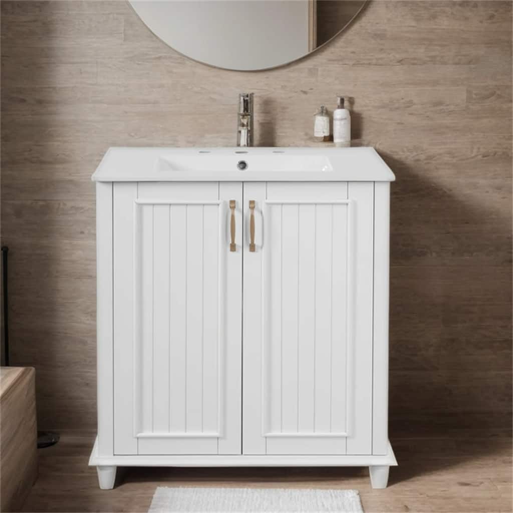 30" Freestanding Bathroom Wood Vanity with Ceramic Sink and Drawer