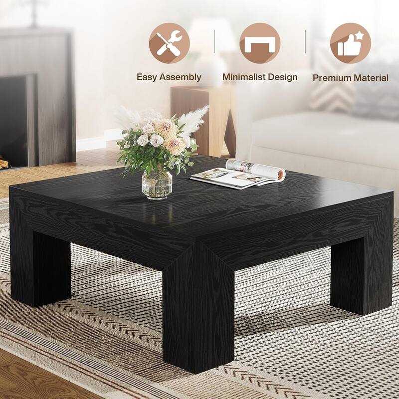 39.4-Inch Square Coffee Table for Living Room, Farmhouse Accent Center Cocktail Table with Sturdy Wooden Legs