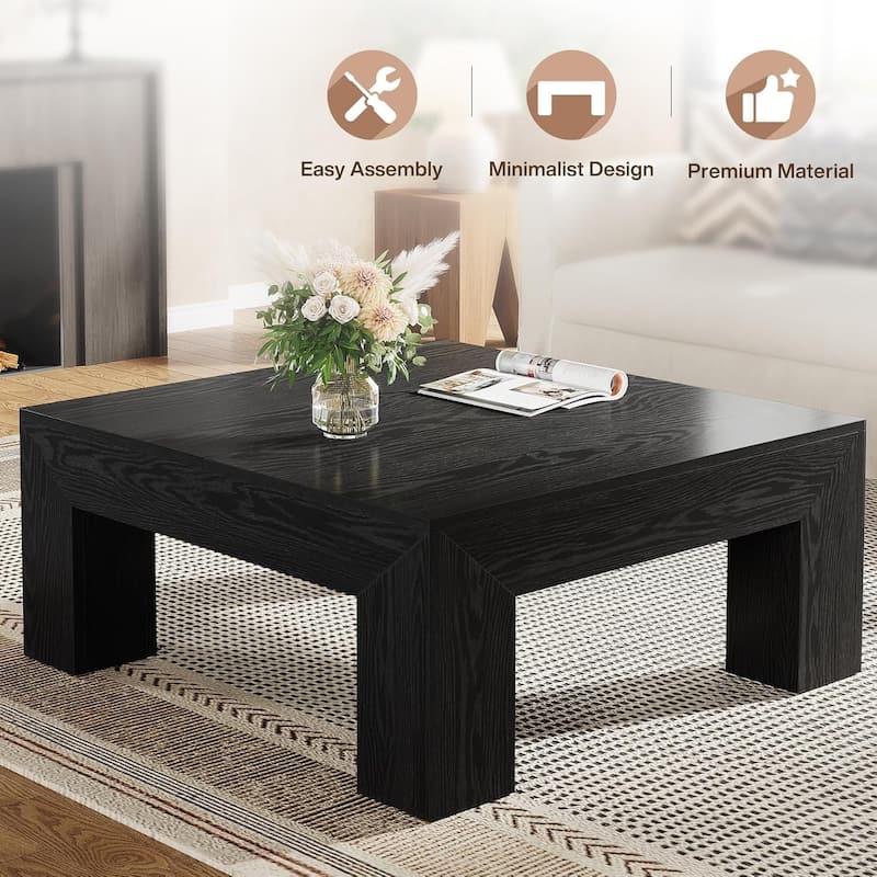 39.4-Inch Square Farmhouse Coffee Table for Living Room - 39.4"W x 39.4"D x 19.7"H
