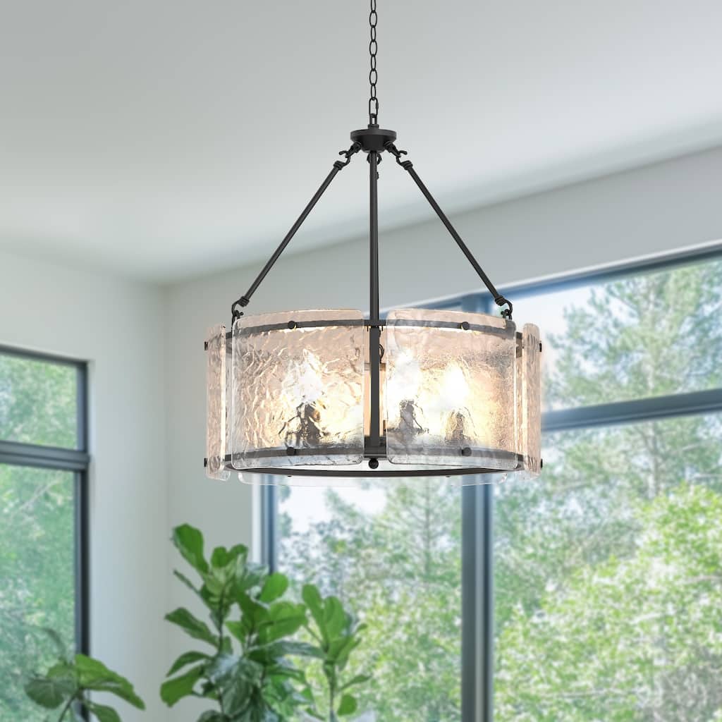 YANSUN 5-Light Branch Chandelier, E12 Base, Curved Glass Shades, No Bulbs - Black