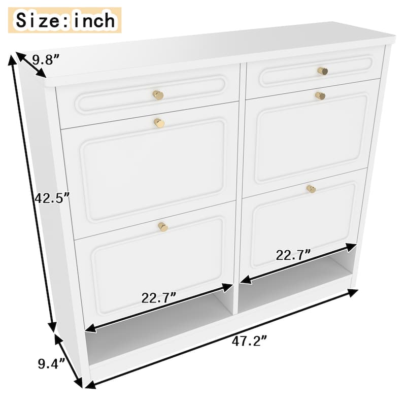 Wooden Shoe Cabinet with 4 Flip Drawers and 2 Storage Drawers, Farmhouse Shoe Storage Cabinet for Entryway Hallway