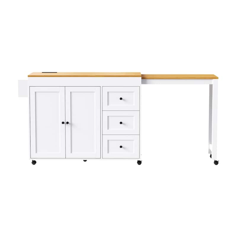 Extendable Dining Table, Rolling Kitchen Island with Power Outlet, Kitchen Storage Cabinet with Adjustable Shelve