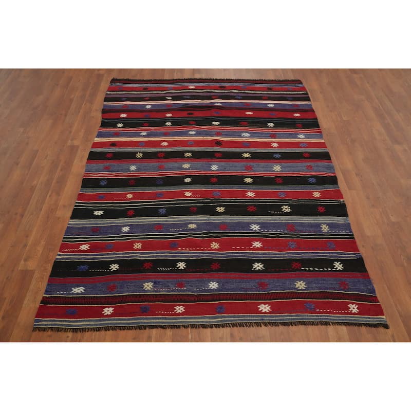 Hand Woven Oriental 100% Wool Carpet Southwestern Tribal Multi-Colored Kilim Area Rug - 7' 3'' X 5' 0''