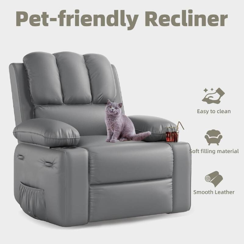 360° Rotation Manual Rocking Chair, Recliner Sofa Chair with Heat & Massage