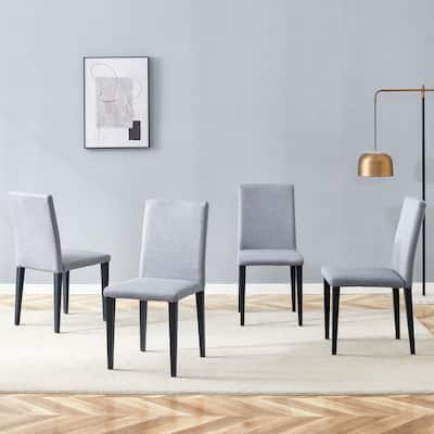 Four Light Gray Linen-Cotton dining chairs, simple and versatile, comfortable and accompanied. Exquisite and versatile d