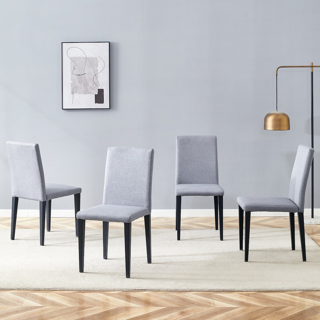 Linen Upholstered Dining Chair Set of 4 Metal Frame Dining Chairs Armless Leisure Chairs Kitchen Side Chairs