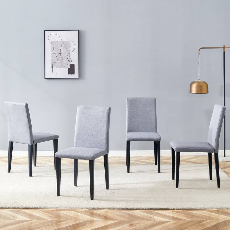 Roomfitters PU Dining Chairs with Black Legs, Simple and Comfortable Upholstered Set of 4 for Kitchen or Living - Gray (Set of 4)