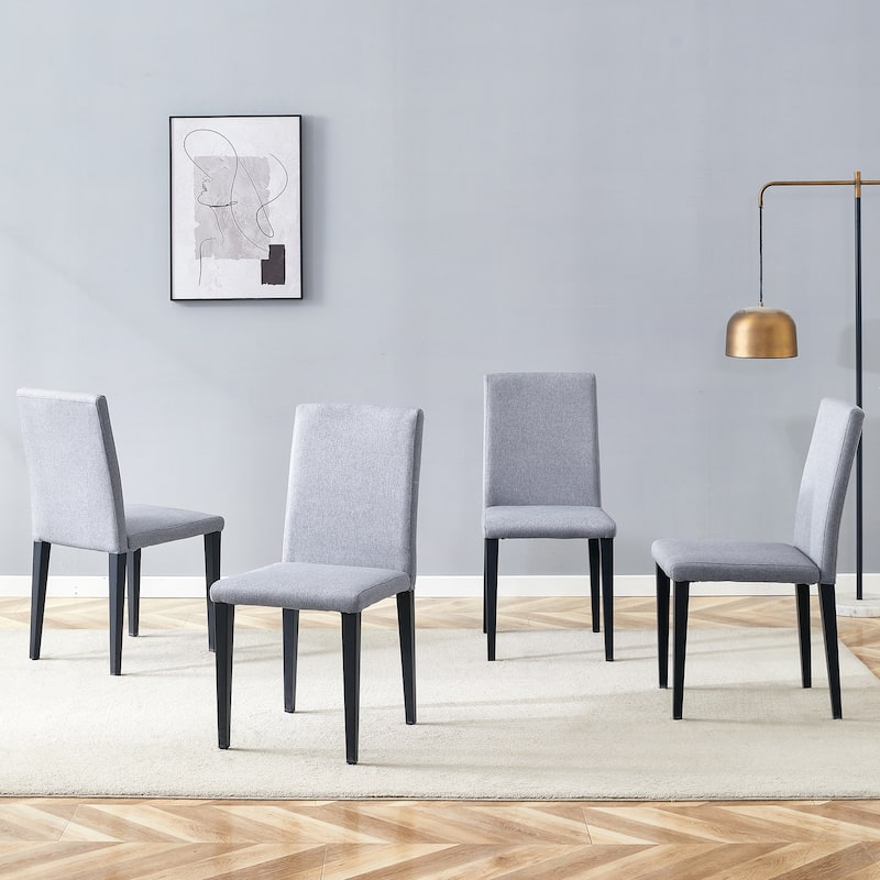 Simple Versatile Linen-Cotton Dining Chairs Exquisite Versatile Dining Chairs (Set of 4) - Black+Light Gray