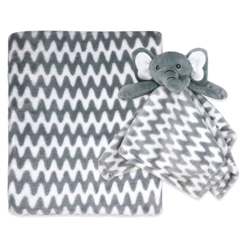Baby Boys and Baby Girls Plush Blanket with Nunu Lovey Toy - Grey